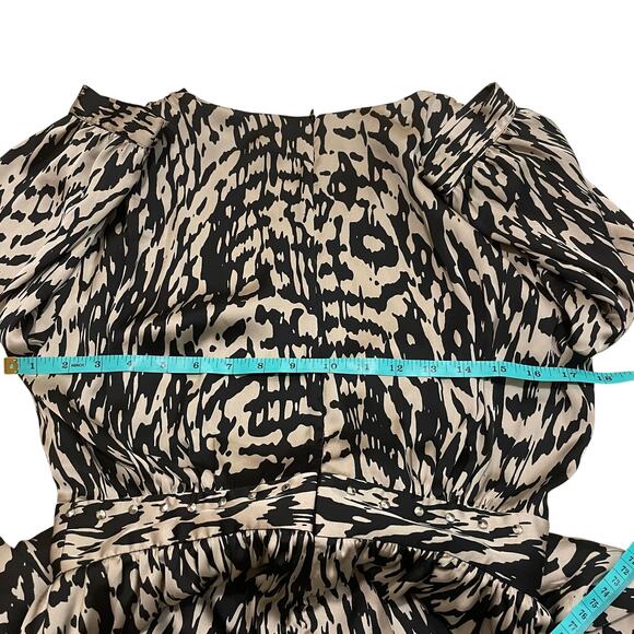 Sandro Paris Printed Black + Cream Silk Mini Dress 2 | Pockets Studded Rare NWOT - Picture 12 of 15